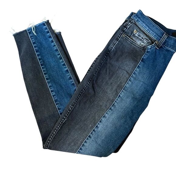 7 For Mankind The Ankle Super Skinny Jean Two Tone Mid-Rise Blue/Black 27 - Picture 2 of 10